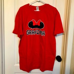 Red cotton short sleeves T-shirt w/ Disney Minnie Ear design &GRANDMA on it; XL.